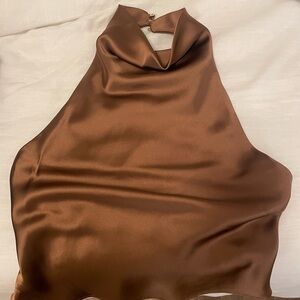 Zara Chocolate Satin Halter Top